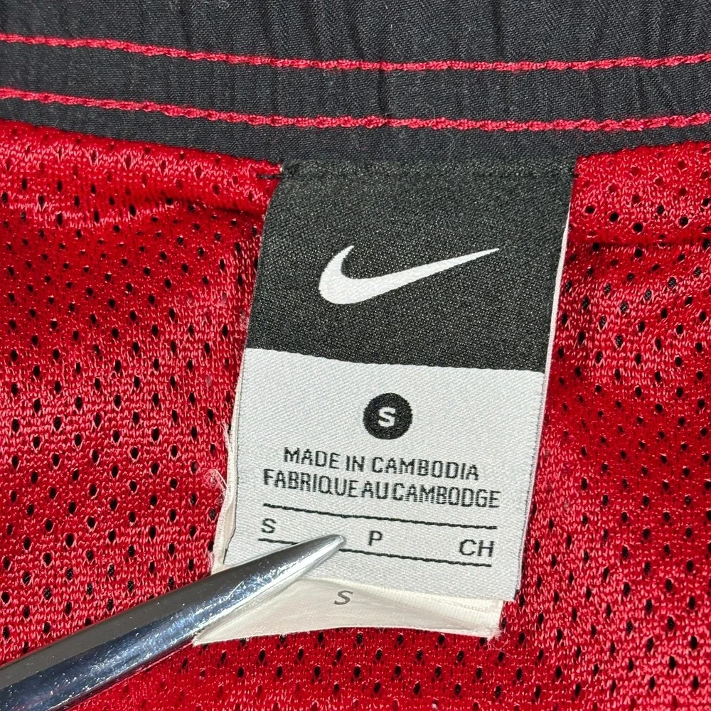 Vintage Nike Swim Shorts Men Small Red Black Silver Tag Board Trunks Embroidered